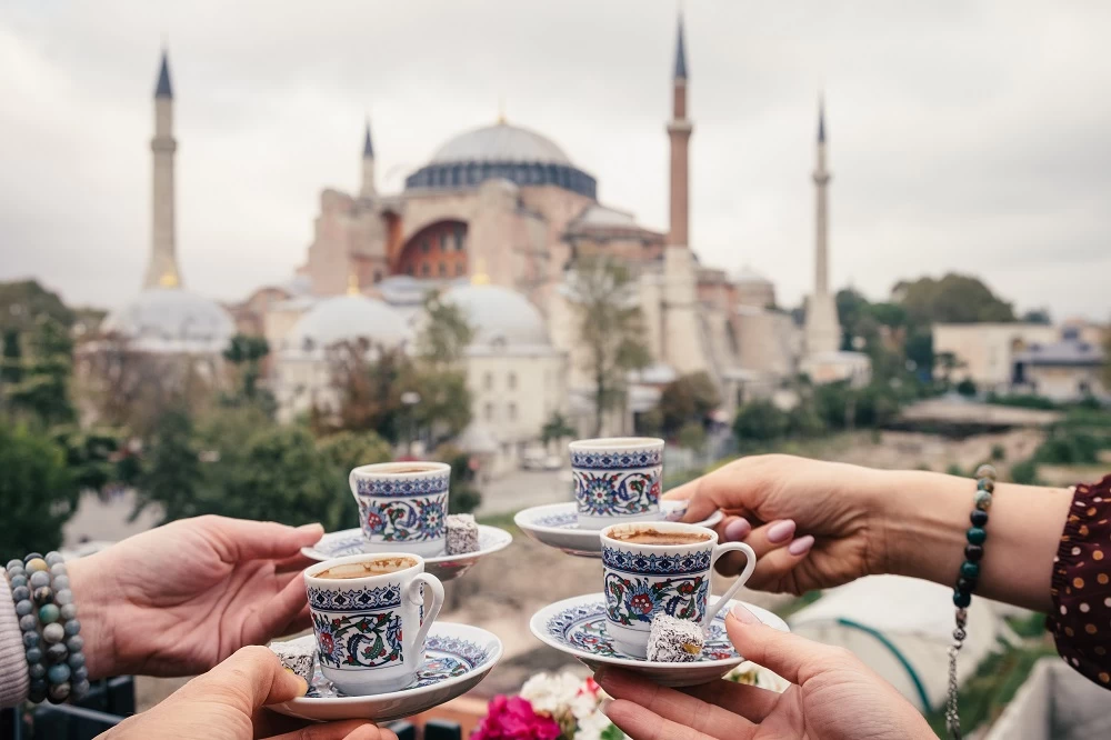 Drinking Turkish Coffee with a view of Hagia Sophia Drinking Turkish Coffee with a view of Hagia Sophia