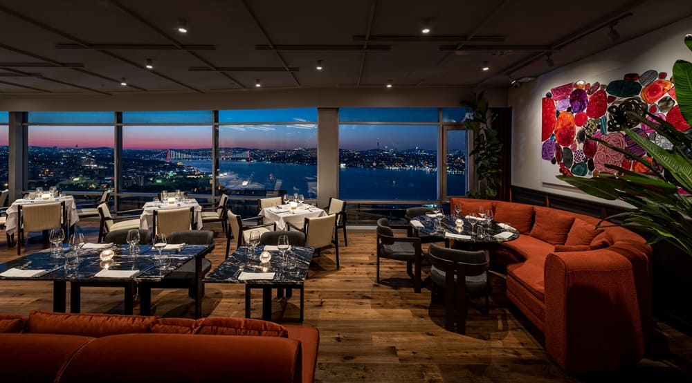 Okra Restaurant with panoramic Bosphorus view in Istanbul, offering fans fine dining options during the 2026 UEFA Europa League Final
