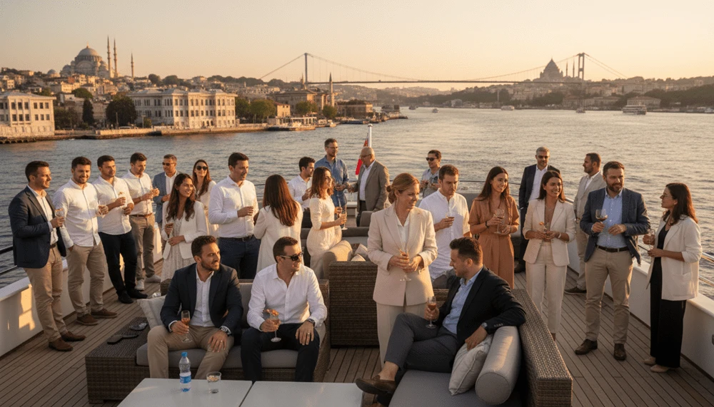 Incentive group enjoying a Bosphorus cruise in Istanbul as part of a corporate MICE program