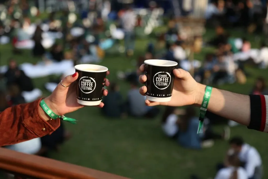 istanbul coffee festival outdoor crowd Visitors enjoying coffee tastings at the Istanbul Coffee Festival